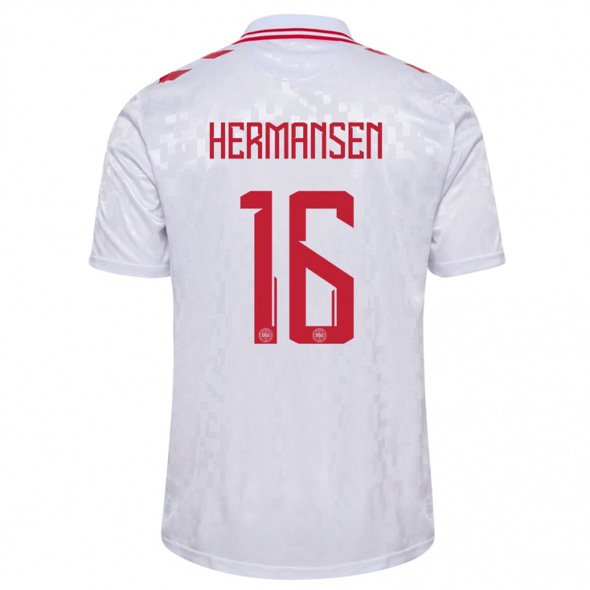 Kids Football Denmark Mads Hermansen #16 White Away Jersey 24-26 T-Shirt Za