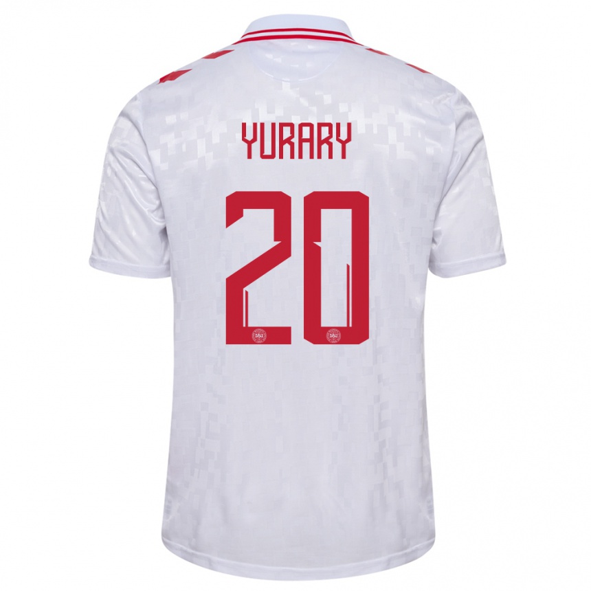 Kids Football Denmark Yussuf Poulsen #20 White Away Jersey 24-26 T-Shirt Za