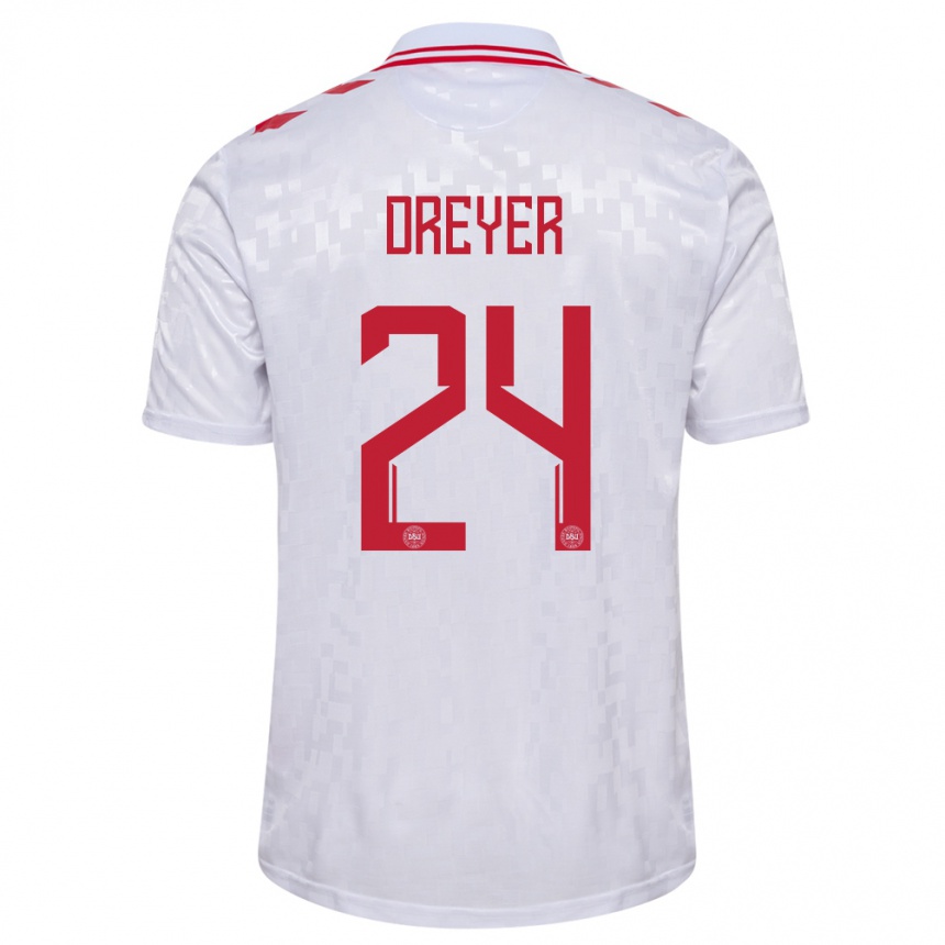 Kids Football Denmark Anders Dreyer #24 White Away Jersey 24-26 T-Shirt Za