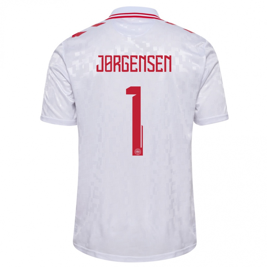 Kids Football Denmark Filip Jørgensen #1 White Away Jersey 24-26 T-Shirt Za