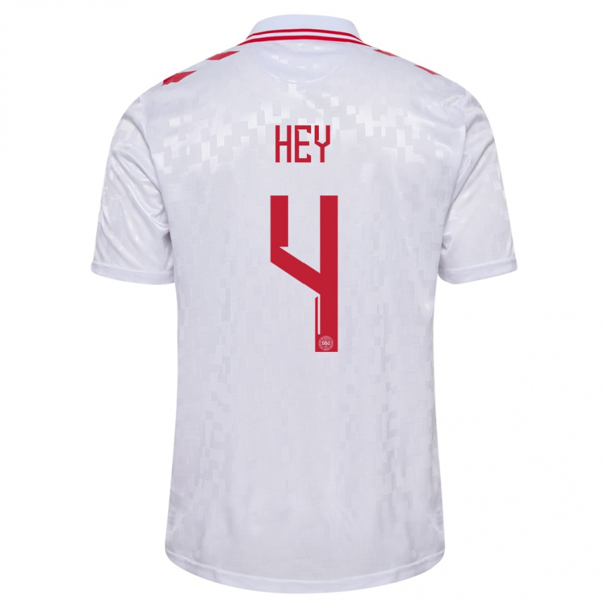 Kids Football Denmark Lucas Hey #4 White Away Jersey 24-26 T-Shirt Za