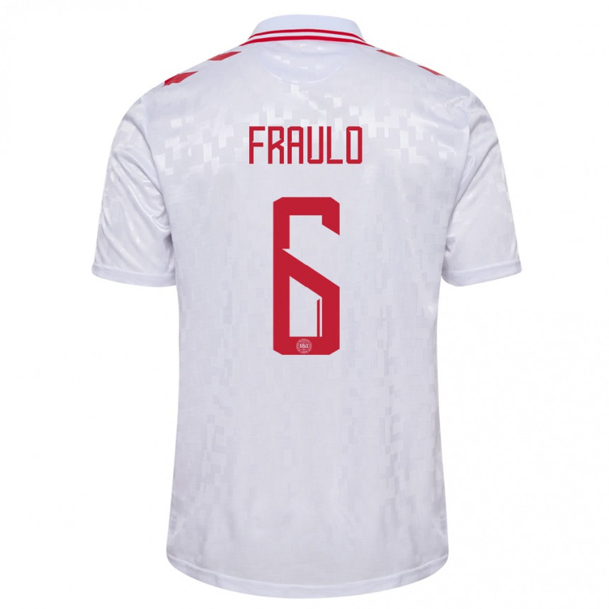 Kids Football Denmark Oscar Fraulo #6 White Away Jersey 24-26 T-Shirt Za