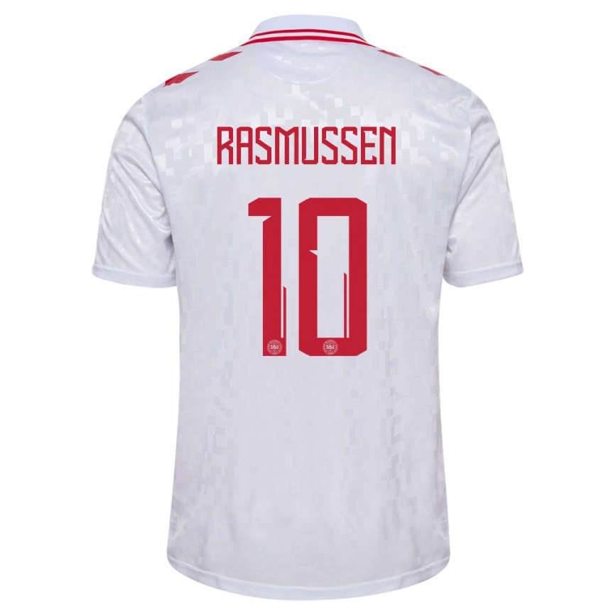 Kids Football Denmark Christian Rasmussen #10 White Away Jersey 24-26 T-Shirt Za