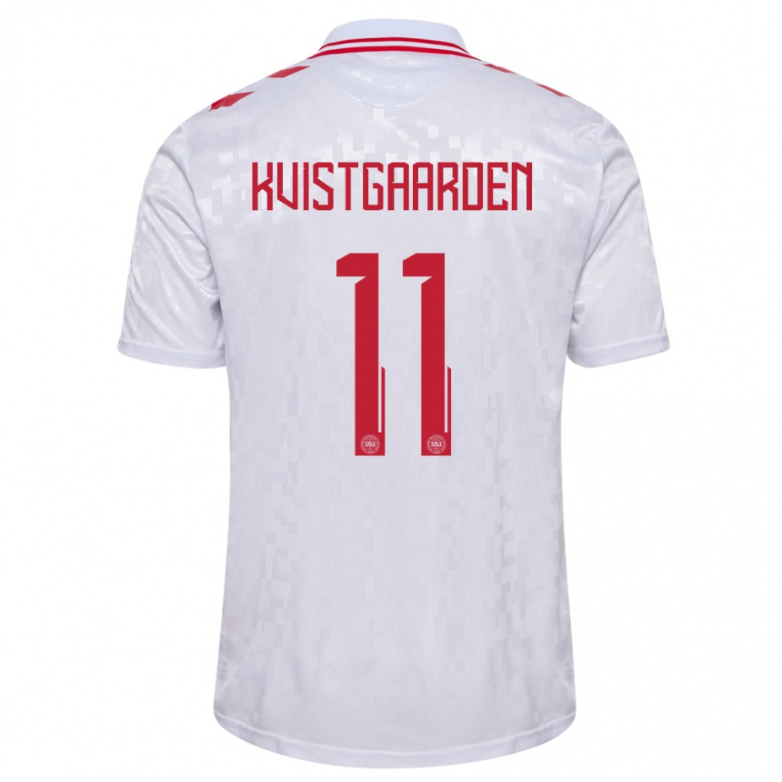 Kids Football Denmark Mathias Kvistgaarden #11 White Away Jersey 24-26 T-Shirt Za