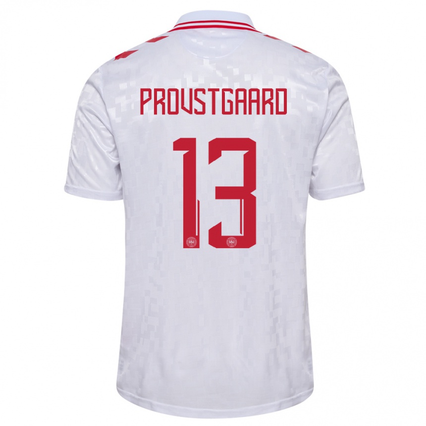 Kids Football Denmark Oliver Provstgaard #13 White Away Jersey 24-26 T-Shirt Za