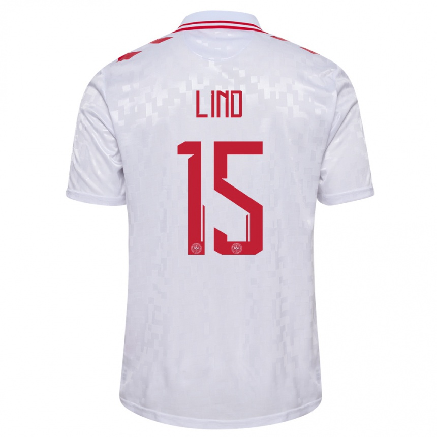 Kids Football Denmark Victor Lind #15 White Away Jersey 24-26 T-Shirt Za