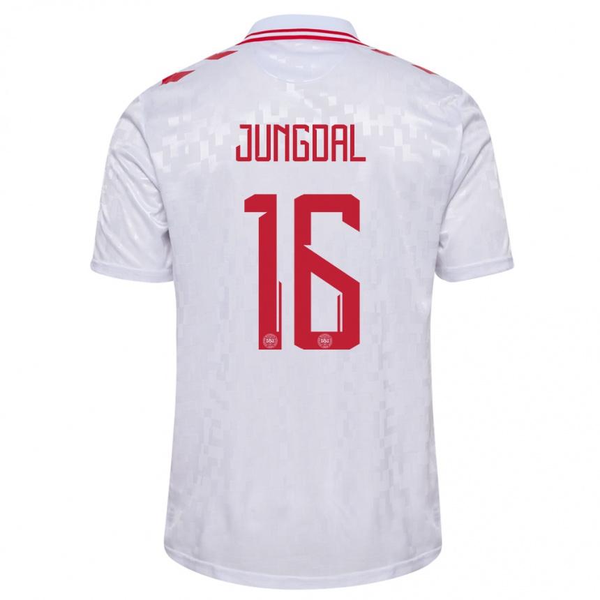 Kids Football Denmark Andreas Jungdal #16 White Away Jersey 24-26 T-Shirt Za