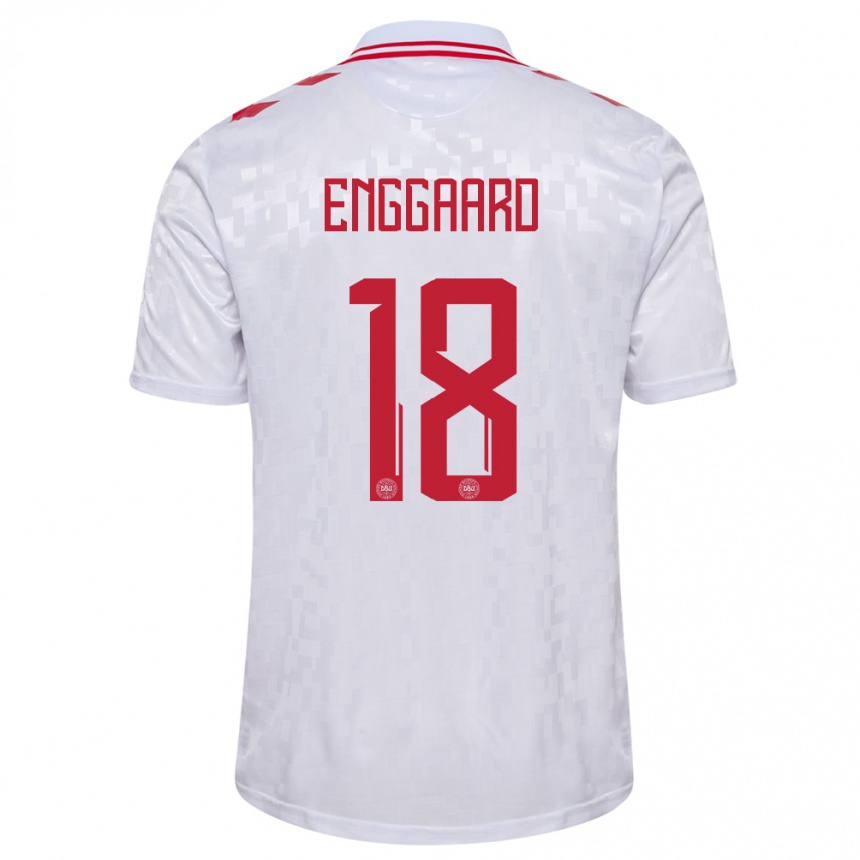 Kids Football Denmark Mads Enggaard #18 White Away Jersey 24-26 T-Shirt Za