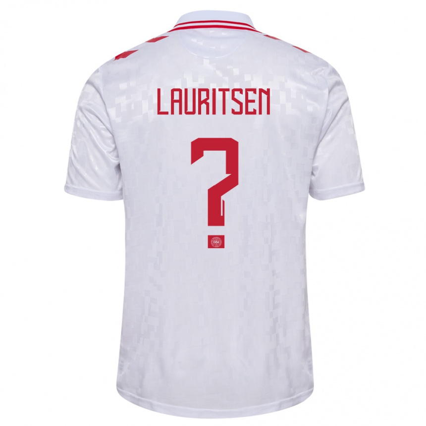 Kids Football Denmark Mads Lauritsen #0 White Away Jersey 24-26 T-Shirt Za