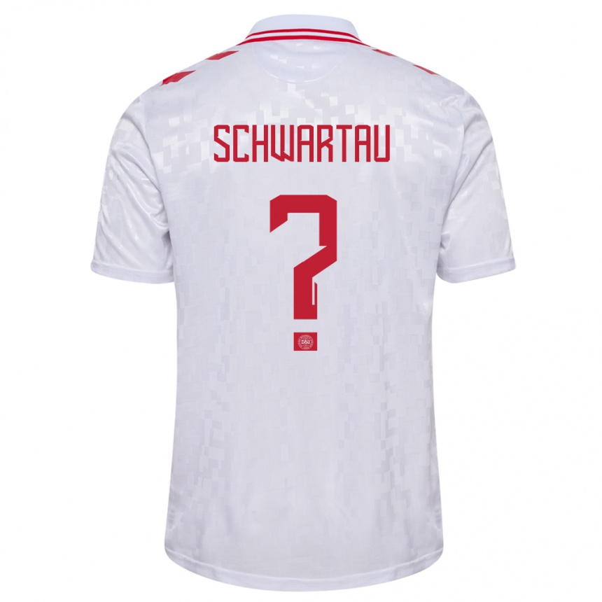 Kids Football Denmark Oscar Schwartau #0 White Away Jersey 24-26 T-Shirt Za