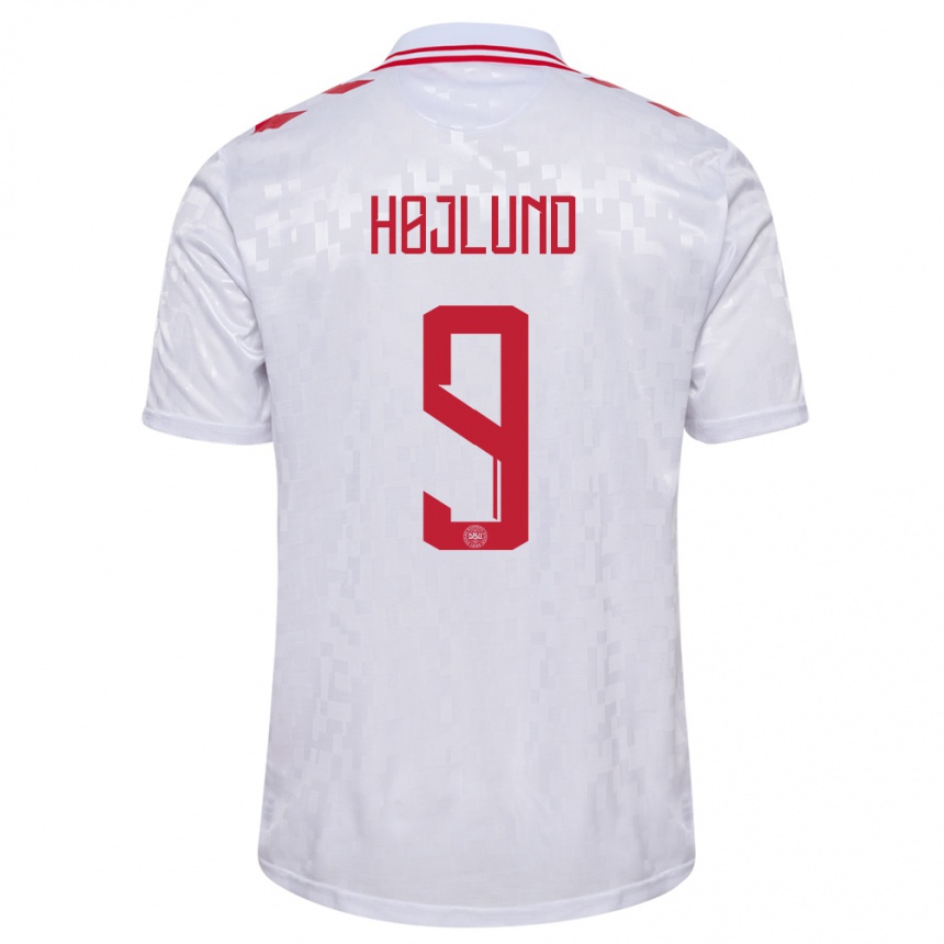 Kids Football Denmark Emil Højlund #9 White Away Jersey 24-26 T-Shirt Za