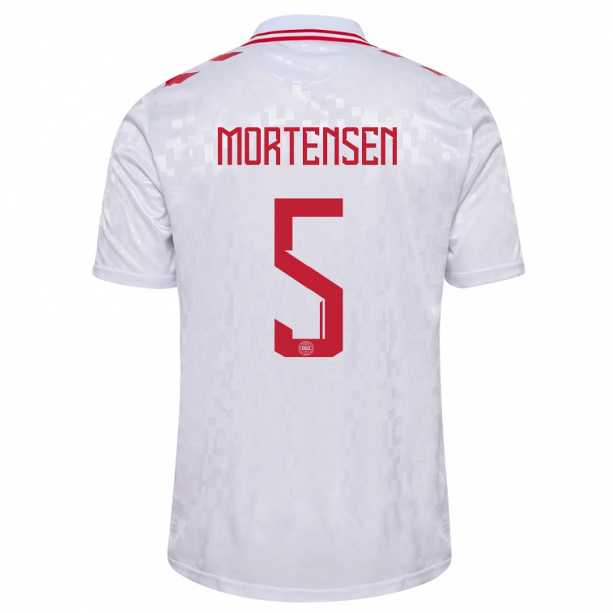 Kids Football Denmark Gustav Mortensen #5 White Away Jersey 24-26 T-Shirt Za