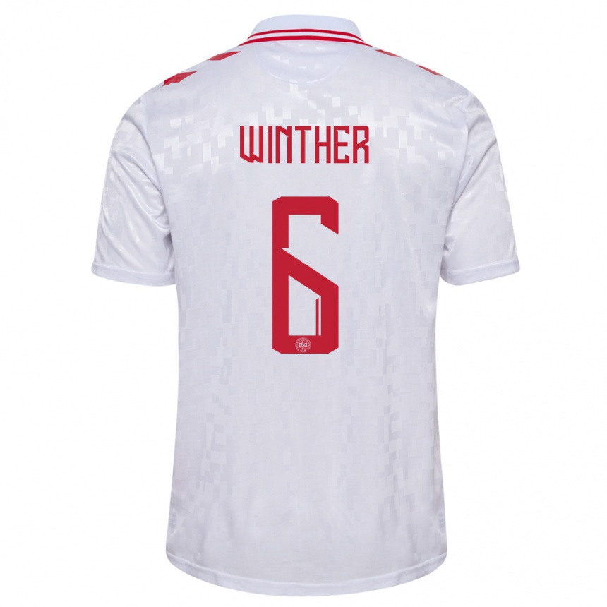 Kids Football Denmark Casper Winther #6 White Away Jersey 24-26 T-Shirt Za