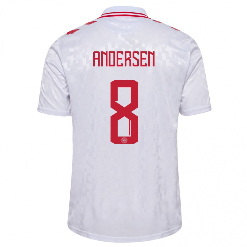 Kids Football Denmark Silas Andersen #8 White Away Jersey 24-26 T-Shirt Za