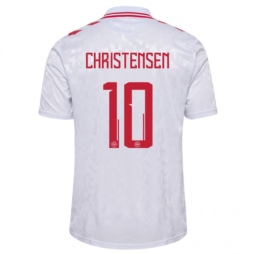 Kids Football Denmark Gustav Christensen #10 White Away Jersey 24-26 T-Shirt Za