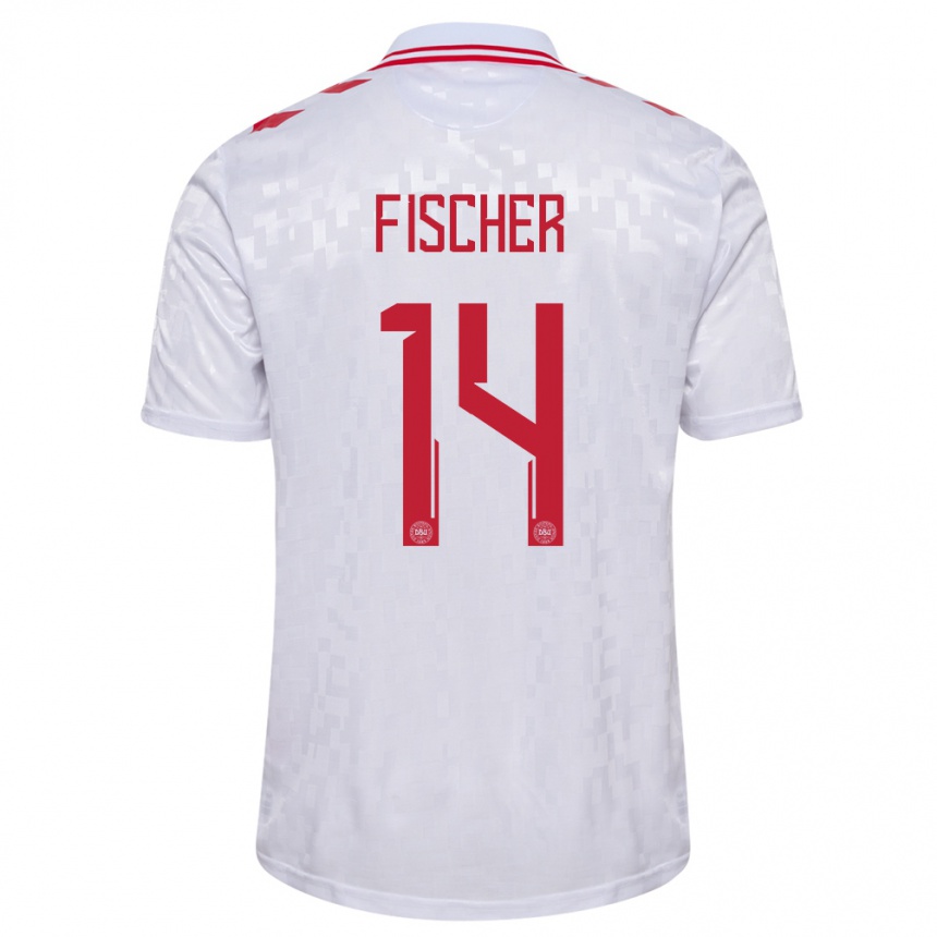 Kids Football Denmark Mikkel Fischer #14 White Away Jersey 24-26 T-Shirt Za