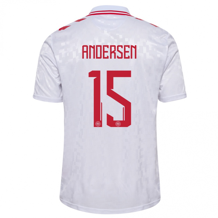 Kids Football Denmark Jacob Andersen #15 White Away Jersey 24-26 T-Shirt Za