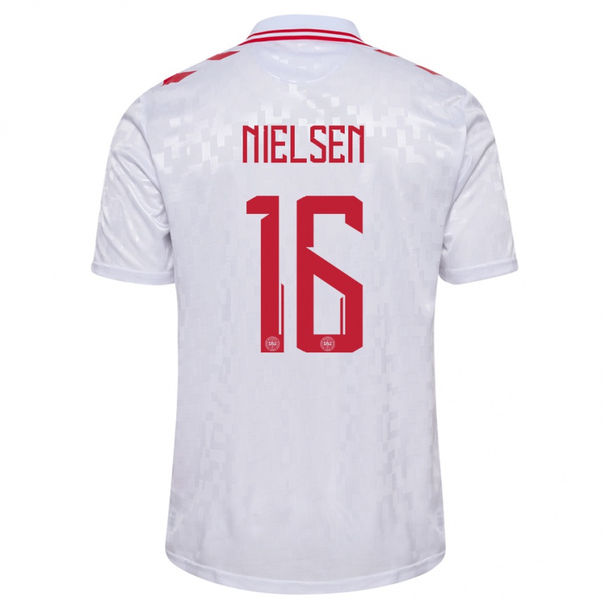 Kids Football Denmark Magnus Nielsen #16 White Away Jersey 24-26 T-Shirt Za