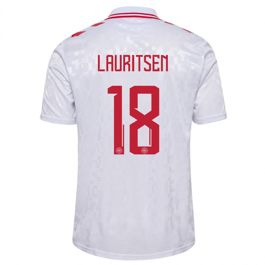 Kids Football Denmark Tobias Lauritsen #18 White Away Jersey 24-26 T-Shirt Za