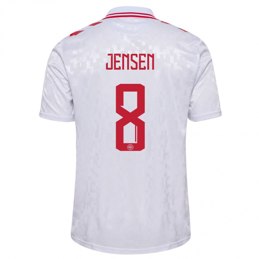 Kids Football Denmark Tobias Lund Jensen #8 White Away Jersey 24-26 T-Shirt Za