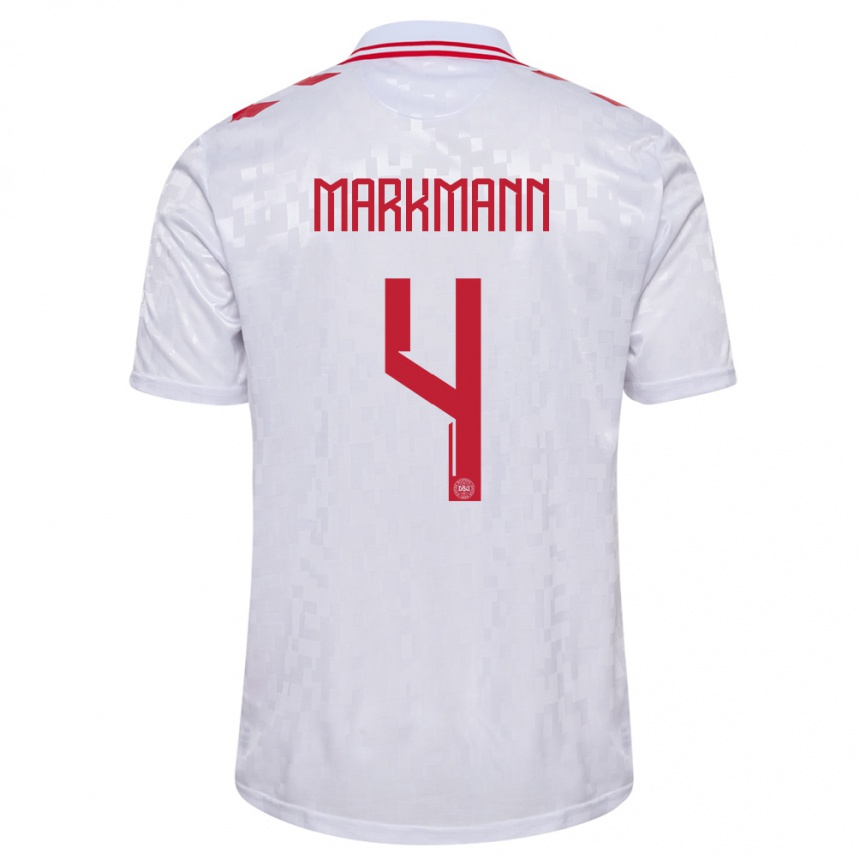 Kids Football Denmark Noah Markmann #4 White Away Jersey 24-26 T-Shirt Za