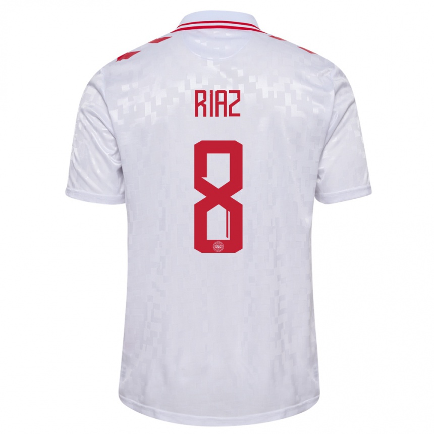 Kids Football Denmark Danial Riaz #8 White Away Jersey 24-26 T-Shirt Za