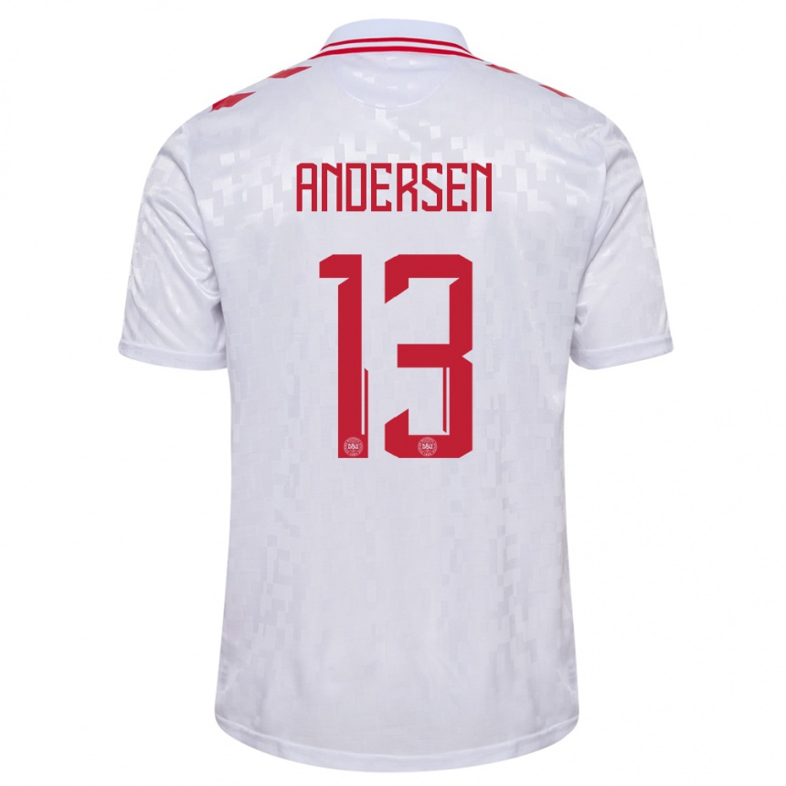 Kids Football Denmark Frej Andersen #13 White Away Jersey 24-26 T-Shirt Za