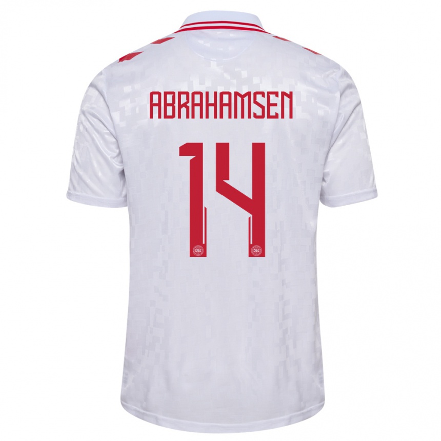 Kids Football Denmark Mads Abrahamsen #14 White Away Jersey 24-26 T-Shirt Za