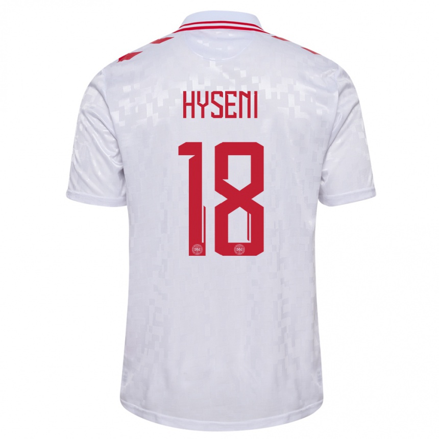 Kids Football Denmark Olti Hyseni #18 White Away Jersey 24-26 T-Shirt Za