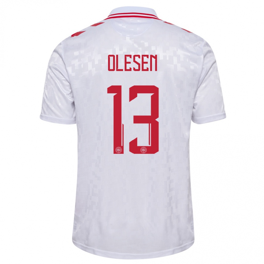 Kids Football Denmark Karoline Olesen #13 White Away Jersey 24-26 T-Shirt Za