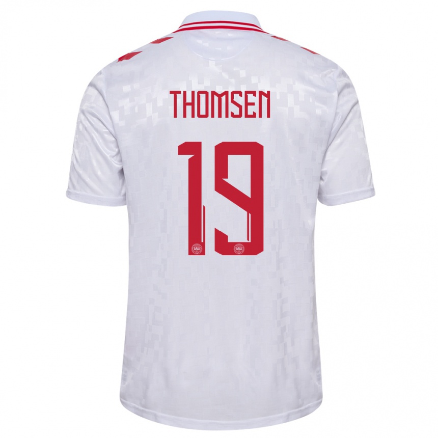 Kids Football Denmark Janni Thomsen #19 White Away Jersey 24-26 T-Shirt Za