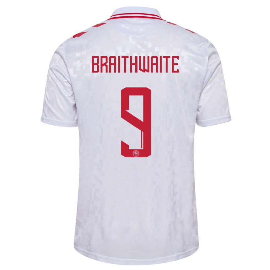 Kids Football Denmark Martin Braithwaite #9 White Away Jersey 24-26 T-Shirt Za