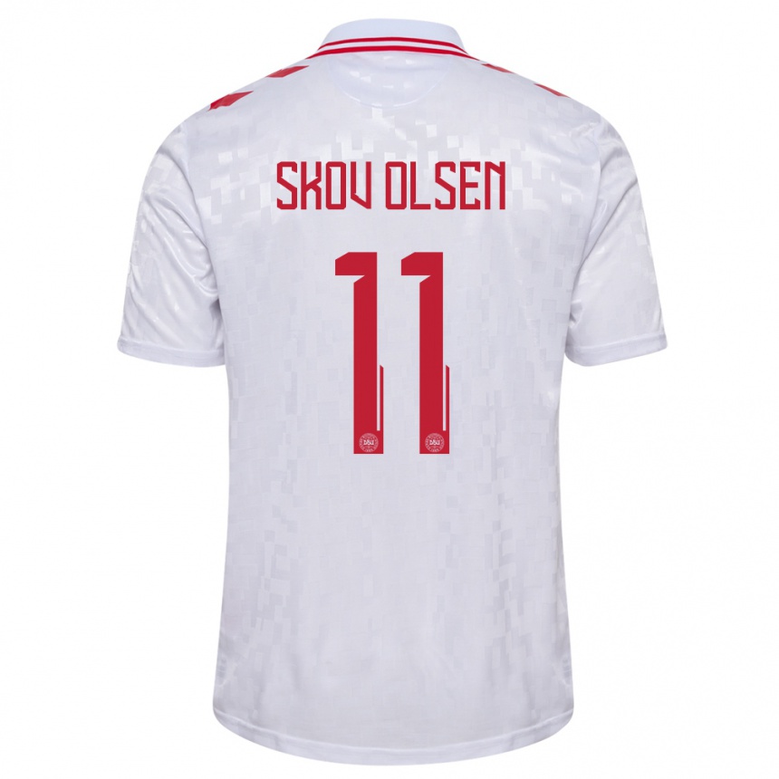 Kids Football Denmark Andreas Skov Olsen #11 White Away Jersey 24-26 T-Shirt Za