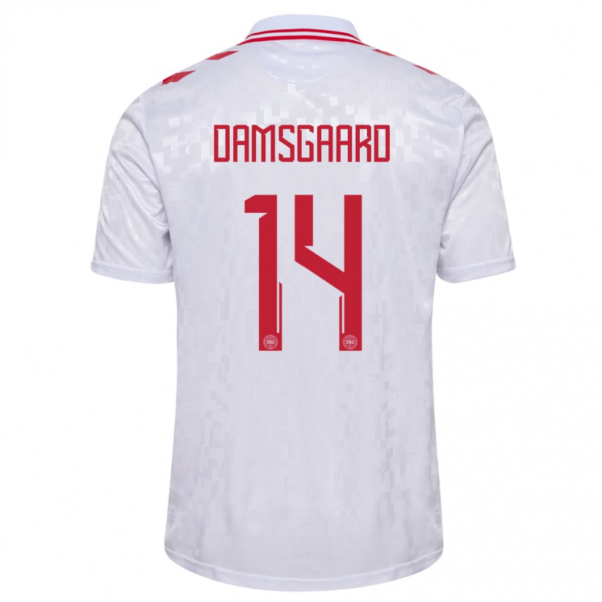 Kids Football Denmark Mikkel Damsgaard #14 White Away Jersey 24-26 T-Shirt Za