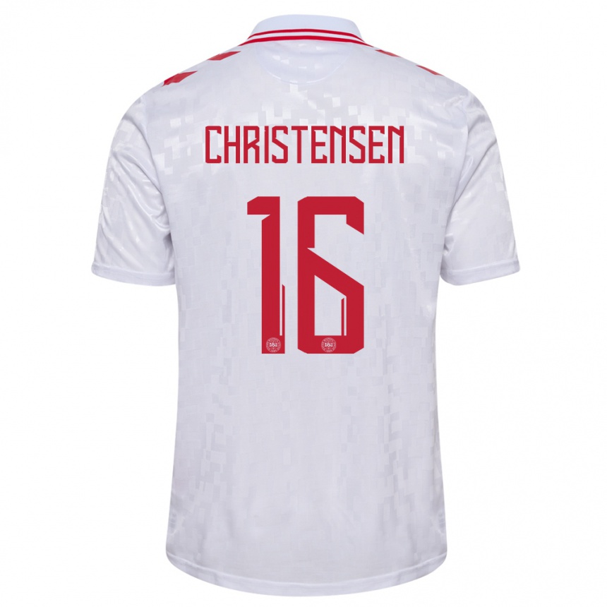 Kids Football Denmark Oliver Christensen #16 White Away Jersey 24-26 T-Shirt Za