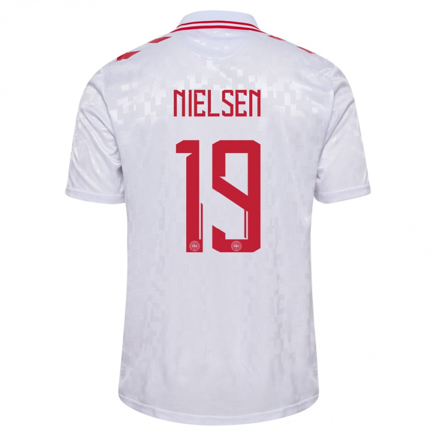 Kids Football Denmark Casper Nielsen #19 White Away Jersey 24-26 T-Shirt Za