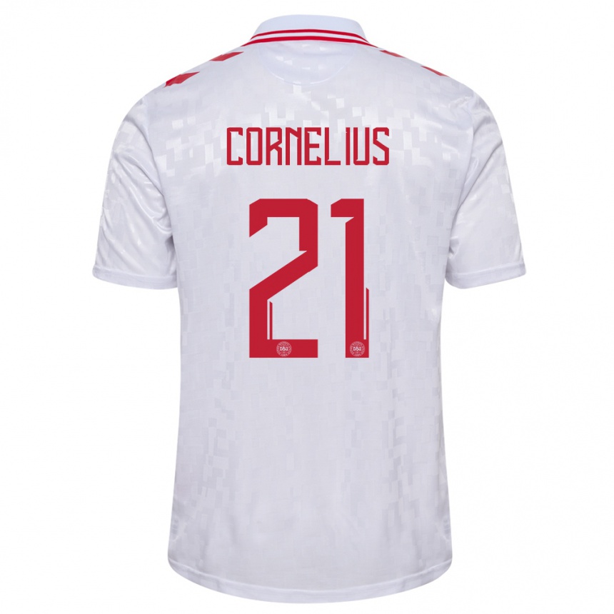 Kids Football Denmark Andreas Cornelius #21 White Away Jersey 24-26 T-Shirt Za