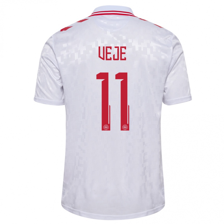 Kids Football Denmark Katrine Veje #11 White Away Jersey 24-26 T-Shirt Za