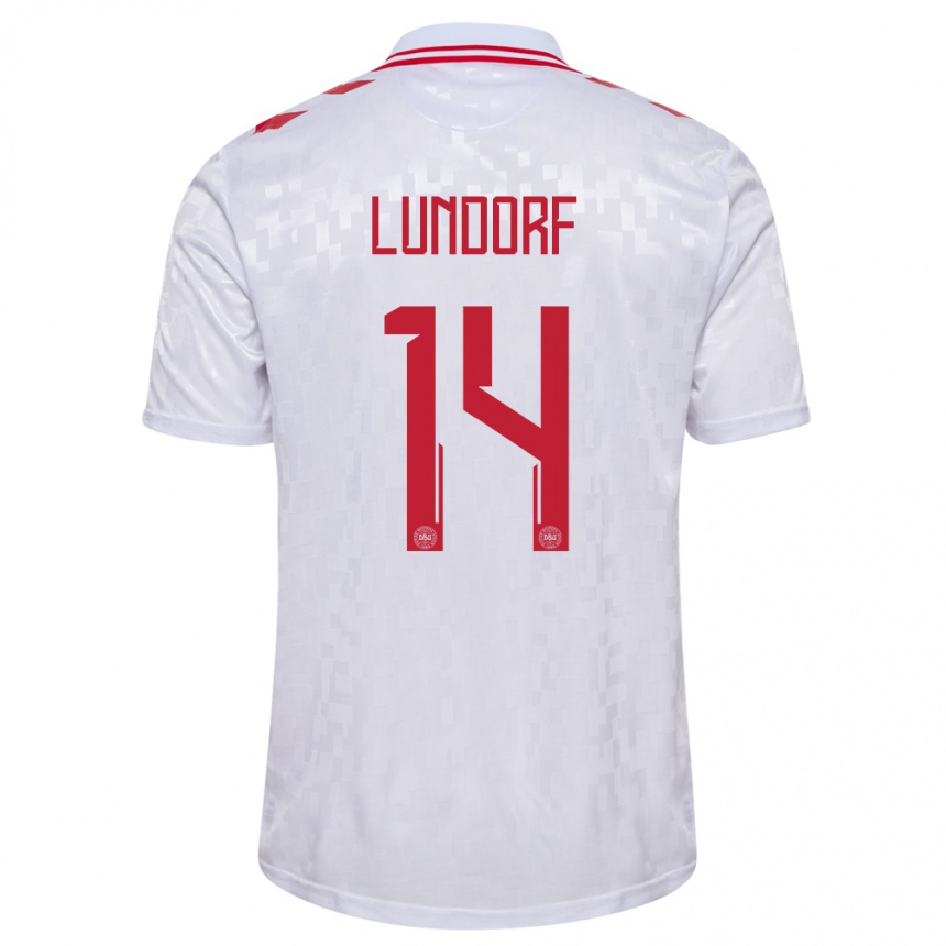 Kids Football Denmark Matilde Lundorf #14 White Away Jersey 24-26 T-Shirt Za