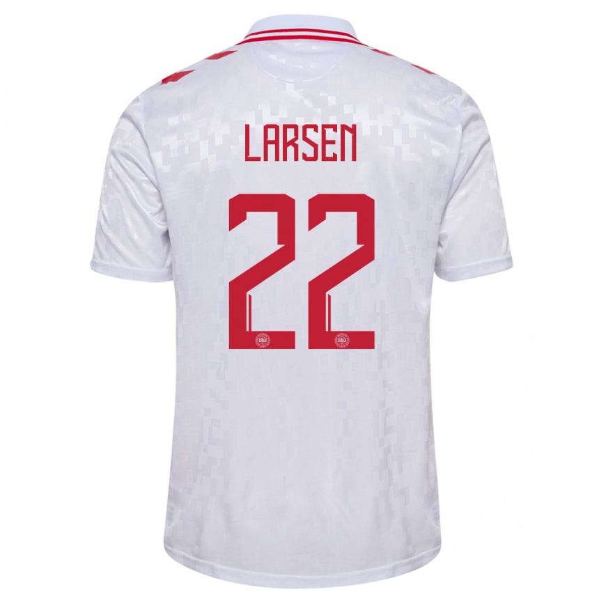 Kids Football Denmark Kathrine Larsen #22 White Away Jersey 24-26 T-Shirt Za