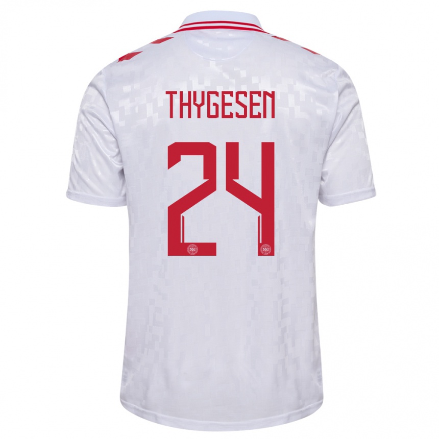 Kids Football Denmark Sarah Thygesen #24 White Away Jersey 24-26 T-Shirt Za