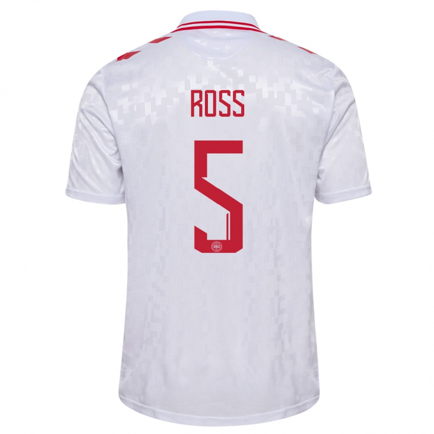 Kids Football Denmark Mathias Ross #5 White Away Jersey 24-26 T-Shirt Za