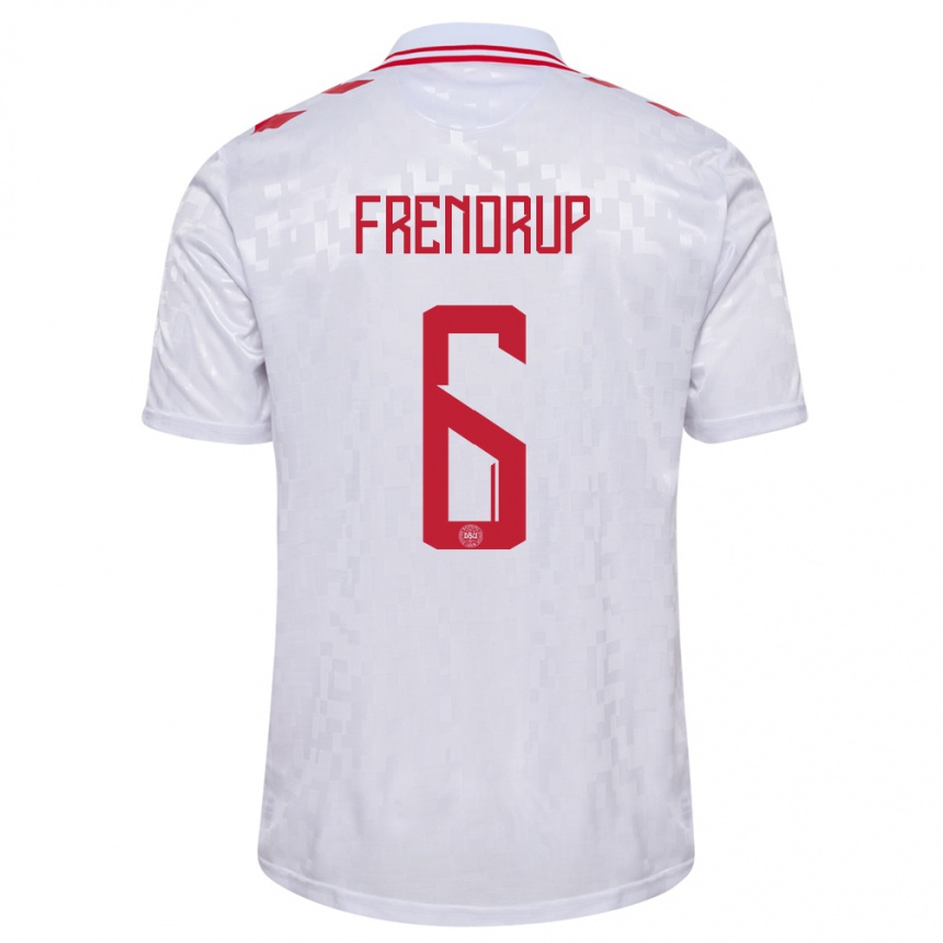 Kids Football Denmark Morten Frendrup #6 White Away Jersey 24-26 T-Shirt Za