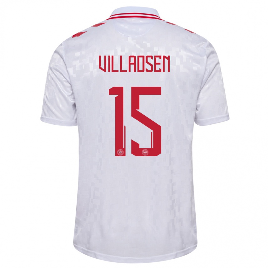 Kids Football Denmark Oliver Villadsen #15 White Away Jersey 24-26 T-Shirt Za