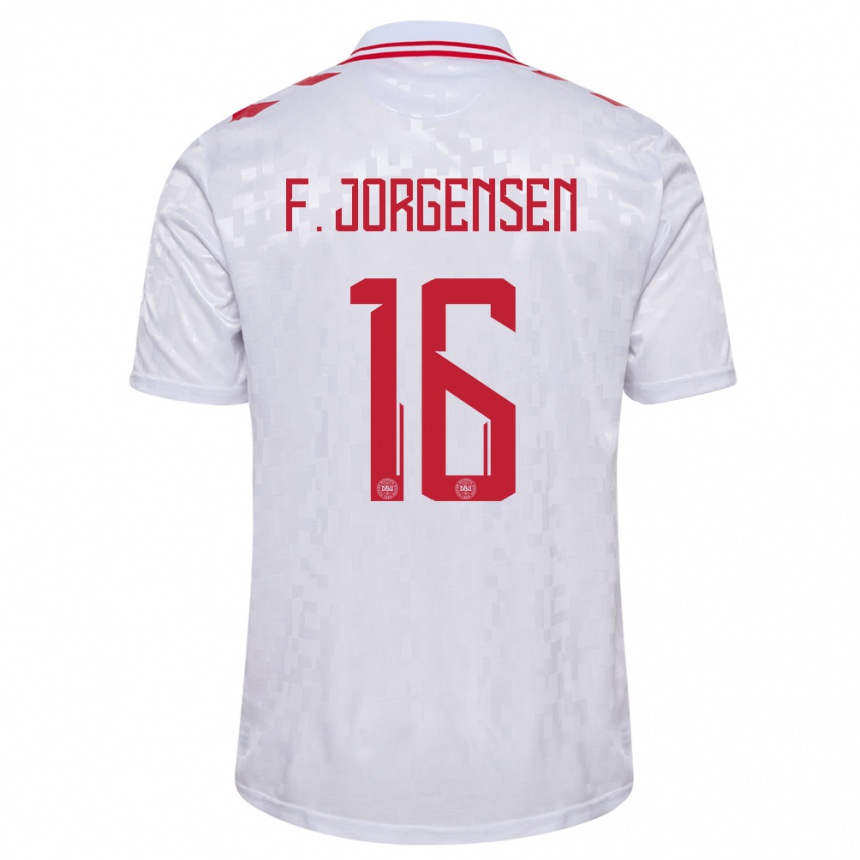 Kids Football Denmark Filip Jorgensen #16 White Away Jersey 24-26 T-Shirt Za