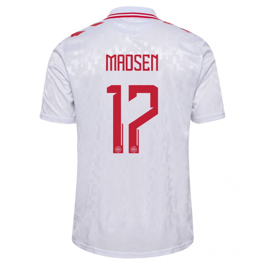 Kids Football Denmark Nicolas Madsen #17 White Away Jersey 24-26 T-Shirt Za