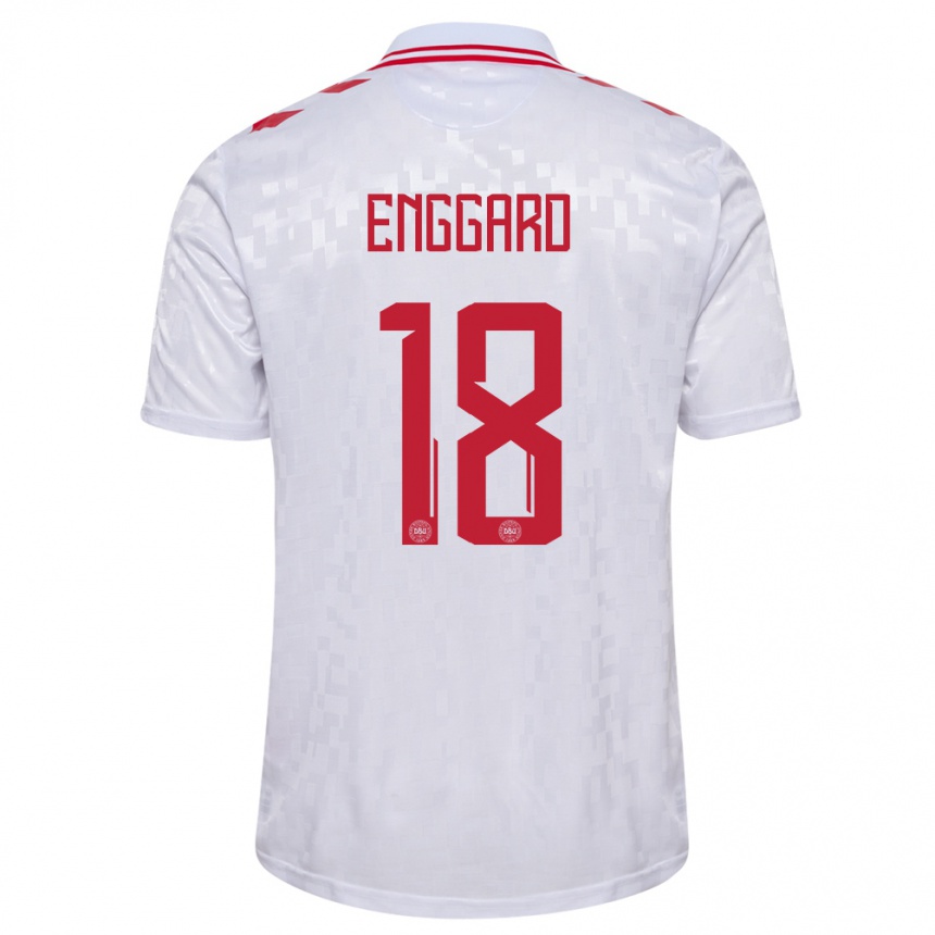 Kids Football Denmark Mads Enggard #18 White Away Jersey 24-26 T-Shirt Za