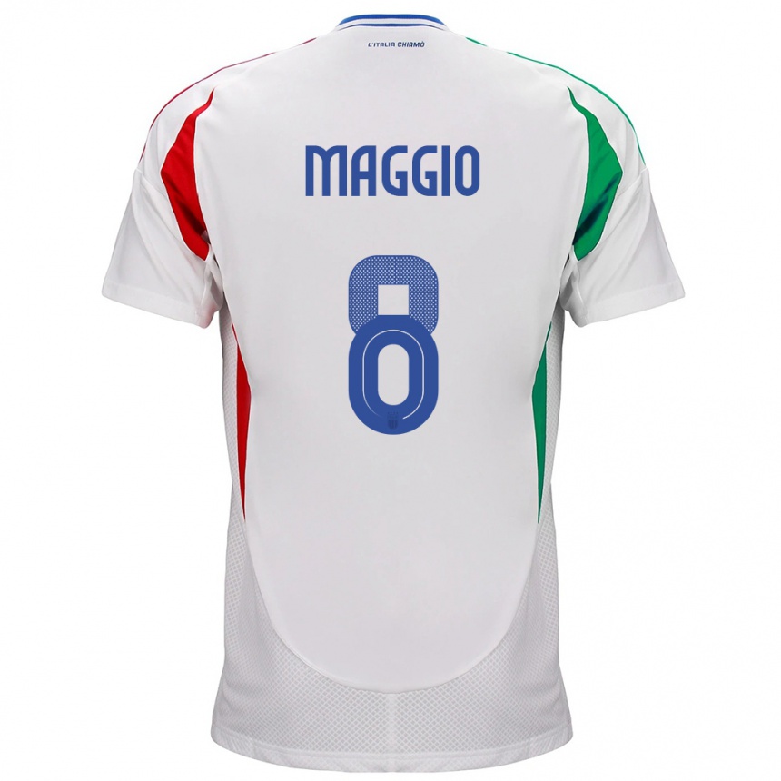 Kids Football Italy Luca Di Maggio #8 White Away Jersey 24-26 T-Shirt Za