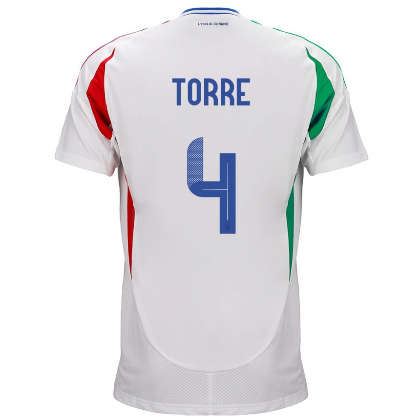 Kids Football Italy Pietro La Torre #4 White Away Jersey 24-26 T-Shirt Za