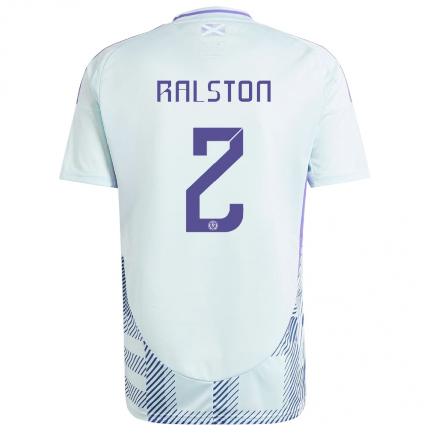 Kids Football Scotland Anthony Ralston #2 Light Mint Blue Away Jersey 24-26 T-Shirt Za